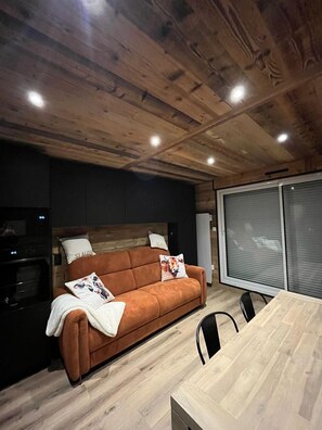 Living area - Cosy, chalet-style family apartment. Start with skis on. Garage included (Huez)