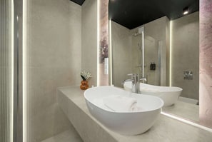 Dusche, Haartrockner, Handtücher, Shampoo
