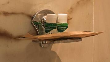 Shower, towels, soap, shampoo