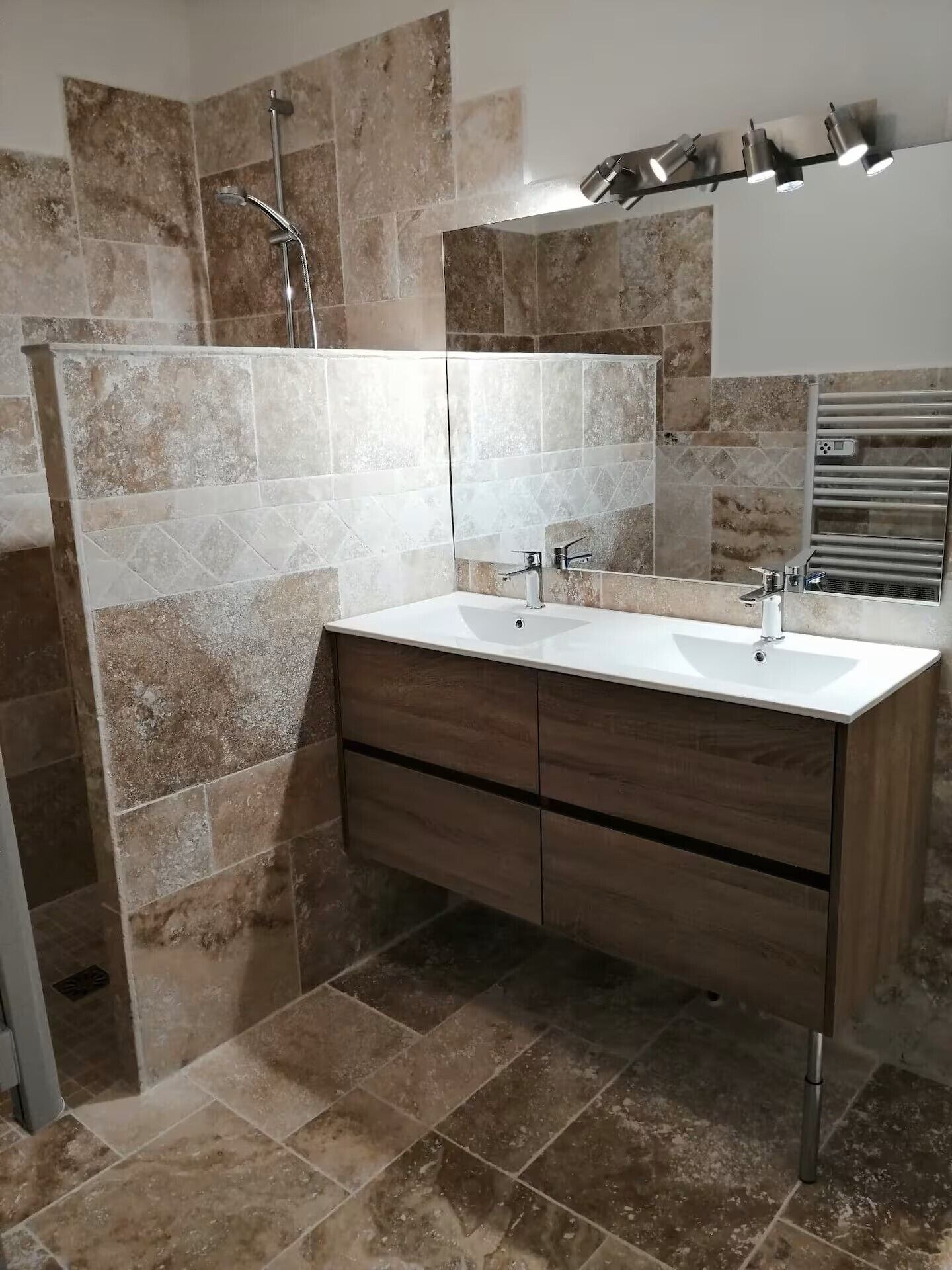 Shower, hair dryer, toilet paper