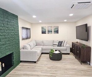 Living area - Charming Pocono Bungalow with Firepit, Grill, Outdoor seating, Walk to Lake (Pocono Lake)