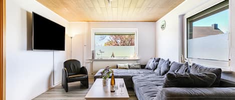 Fernseher, Kamin, Tischtennisplatte, Stereoanlage
