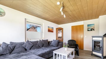 Télévision, cheminée, table de tennis de table, chaîne hi-fi