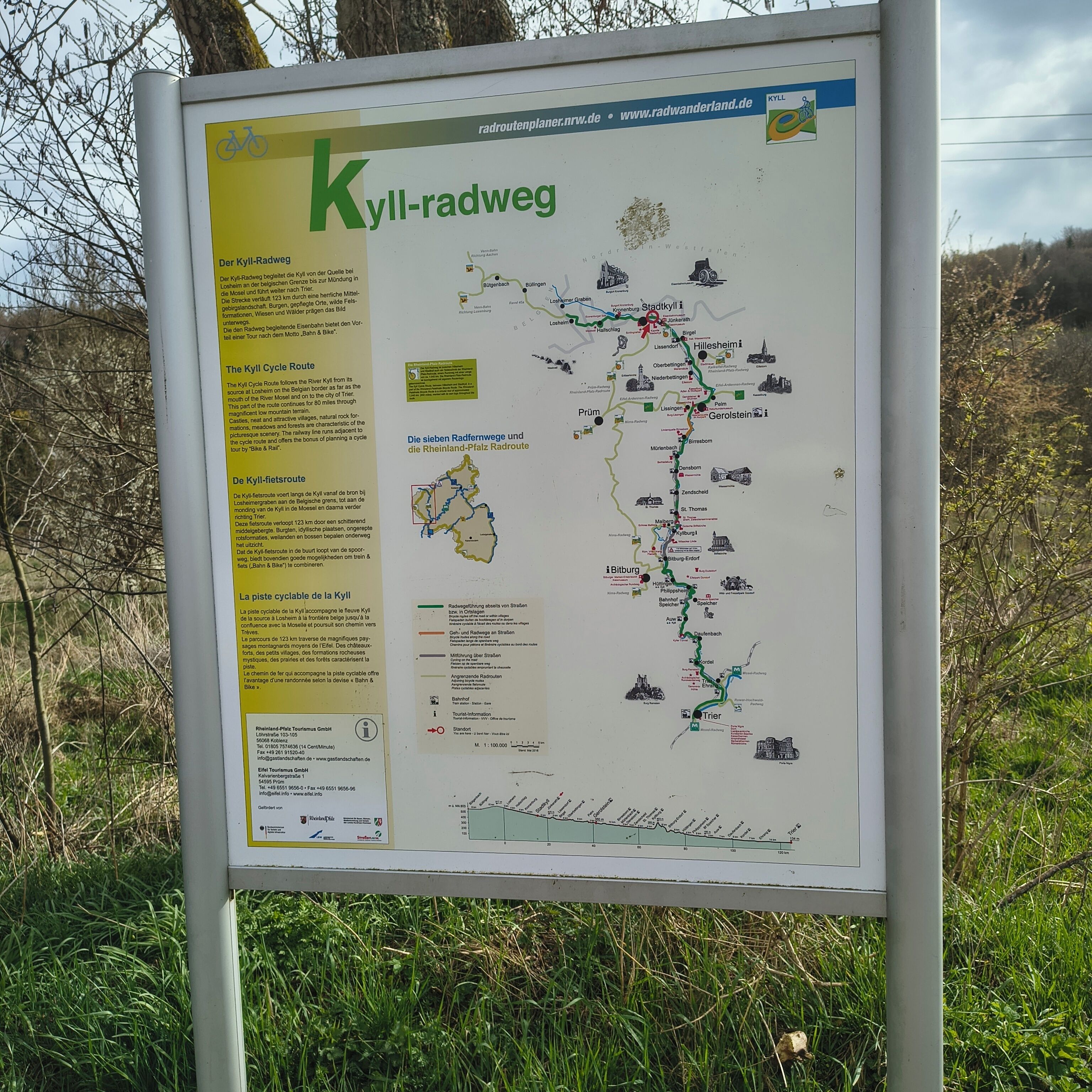 A map detailing the Kyll Radweg cycling route with various towns and landmarks marked.