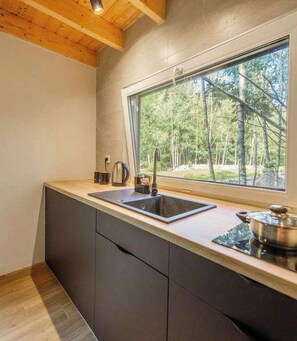 Fridge, stovetop, coffee/tea maker, electric kettle - Domek Loftowy - Leno Tu (Tuchomie)