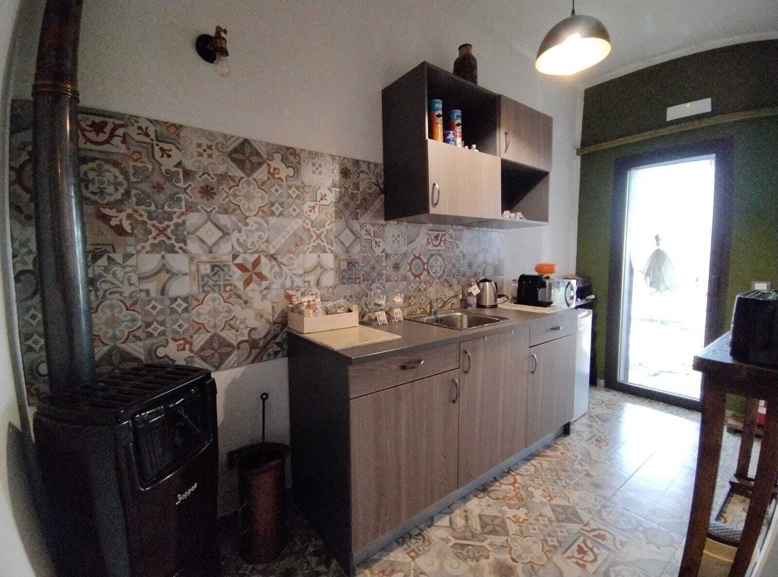 Fridge, microwave, electric kettle, toaster