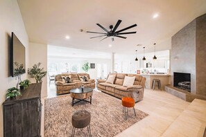TV, fireplace, table tennis