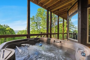 Outdoor spa tub - Luxury Mountain Getaway + Stunning Views + Expansive Decks + Heated Indoor Pool (Sevierville)