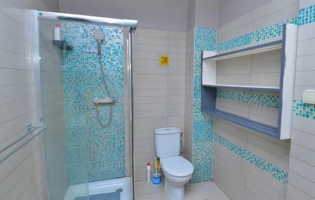 Een douche, een haardroger, handdoeken, zeep
