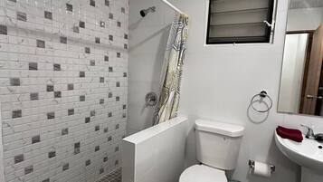 Hair dryer, towels, toilet paper