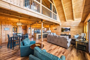 TV, fireplace - Ober Overlook: Views, Pool, Hot Tub & Game Area! (Gatlinburg)