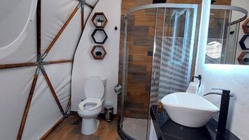 Luxury Cabin, Lanai, Pool View | Bathroom | Hair dryer, towels, soap, shampoo