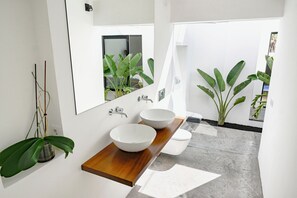 Regadera, secadora de cabello, bidet, toallas 