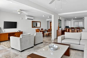 Apartment, Multiple Beds, Pool Access, Ocean View (Grand Miramar A501) | Living area - Stylish Oceanview Suite With Infinity Pool, Full Kitchen & Bay-view Terrace (Puerto Vallarta)