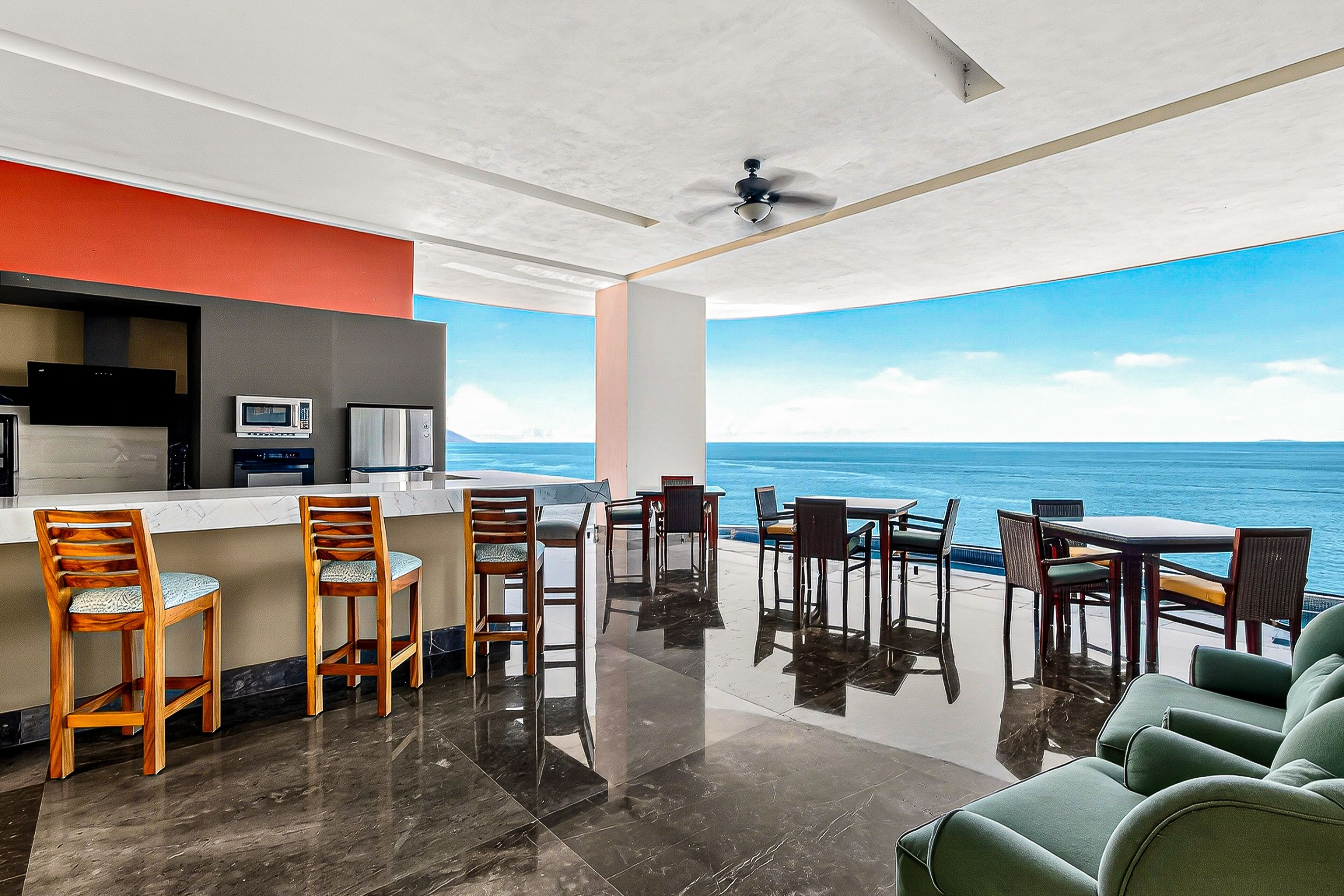 Condo, varias camas, acceso a la alberca, vista al océano (Blue Horizon 1102 at Residences) | Restaurante al aire libre