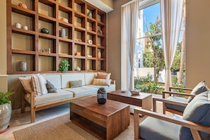 Condo, 1 King Bed, Pool Access, Ocean View (Harbor 171 #711) | Living area - Modern Oceanfront Studio With Breathtaking Sunsets, Heated Pools & Beach Access (Puerto Vallarta)