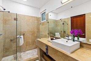 Apartment, 2 Queen Beds, Pool Access, Ocean View (Grand Miramar B205) | Bathroom - Modern Hillside Suite With Balcony, City View, Pools, gym & Full Kitchen (Puerto Vallarta)