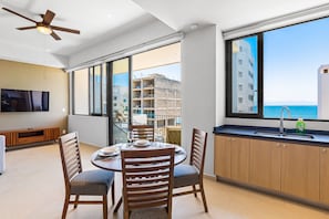 Condo, 1 King Bed with Sofa bed, Patio, Ocean View (Golden Tide at Makare) | 1 bedroom, individually decorated, individually furnished, bed sheets - Modern Condo With Infinity Pool, Wifi, Plunge spa & Ocean-view Balcony (Bucerías)