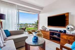 Apartment, Multiple Beds, Balcony, Ocean View (D'Toscana Residencial # 305) | Living area - Mountain-view Apartment Near Beach With Balcony, Rooftop Pool, Gym, & Ping-pong (Nuevo Nayarit)