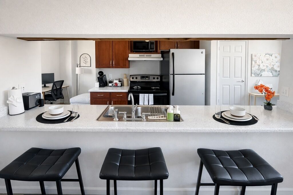 Appartement, 2 chambres, non-fumeurs, animaux de compagnie acceptés | Cuisine privée | Réfrigérateur, micro-ondes, four, plaque de cuisson