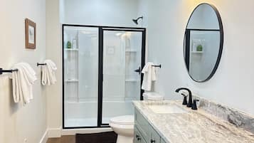 Shower, towels, soap, shampoo