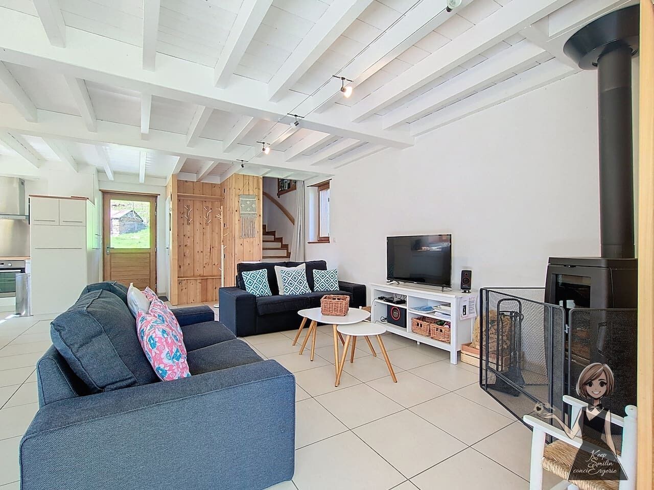 TV, fireplace