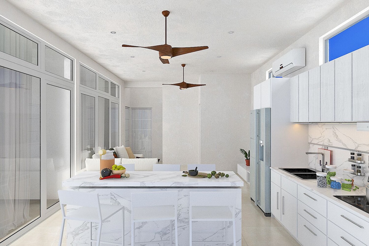 Deluxe House, Ocean View | Private kitchen | Full-size fridge, microwave, cookware/dishes/utensils