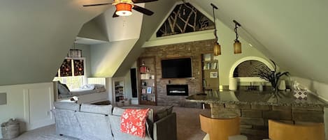 Smart TV, DVD player, books, video library