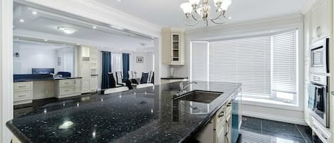 Fridge, microwave, dishwasher, coffee/tea maker