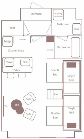 Basic-Apartment, Nichtraucher (Superior 4 Beds - Bunk Style) | Grundriss