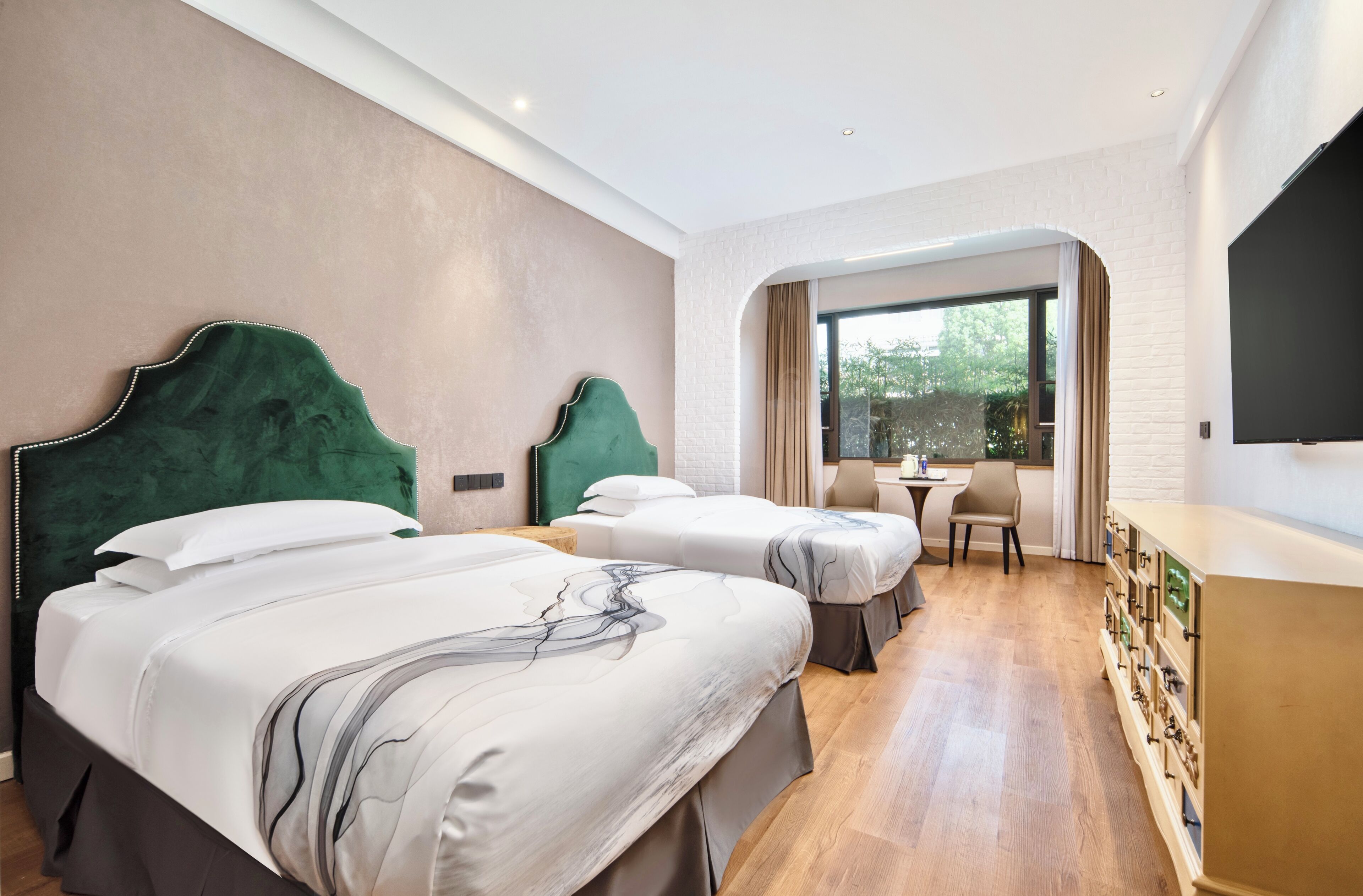 Klassieke Twin kamer, 2 tweepersoonsbedden, uitzicht op tuin