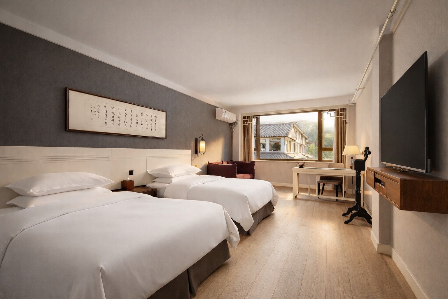 Family Quadruple Room, 2 Queen Beds, Garden View