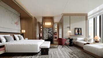 In-room safe, desk, laptop workspace, blackout curtains