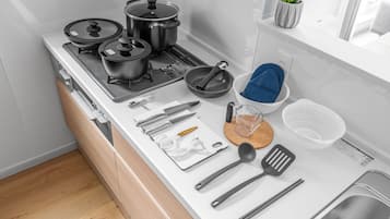 Apartment | Private kitchen | Fridge, microwave, stovetop, rice cooker