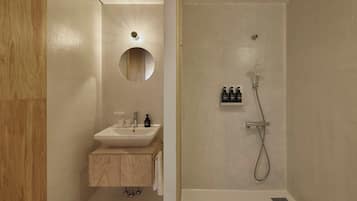 Hair dryer, towels, shampoo, toilet paper