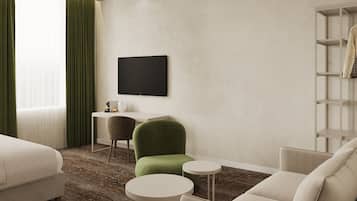 Suite | In-room safe, desk, laptop workspace, blackout drapes