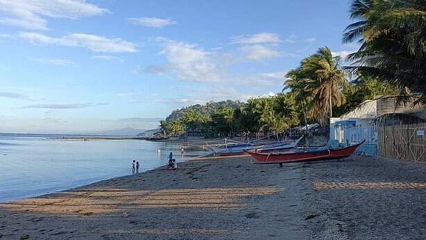 A beach with boats, palm trees, and a calm sea. - Manzil Anilao Unit 1 - Ground Floor 1st Room (Mabini)