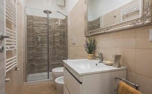 Regadera, secadora de cabello, bidet, toallas 