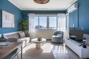 Apartment, 1 Double Bed with Sofa bed, Kitchen, City View | Living area | Smart TV, Netflix, streaming services - Tyris - 1-BR Apt. & Balcony in Larnaca (Oroklini)