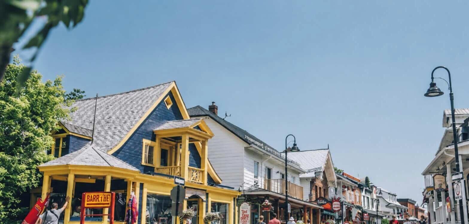 Une rue bordée d’immeubles, dont un bâtiment jaune dont la devanture porte une enseigne avec l’inscription « BARRIÈRES ».
