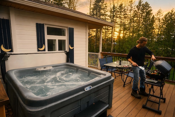 Profitez du spa privé et du BBQ pour des moments de détente en plein air.