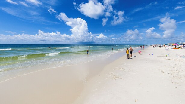 A beach with clear skies and calm waters. - Gulf Shores Plantation, 5508 - Beachfront Condo with Gulf Views (Gulf Shores)