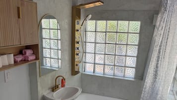 Secadora de cabello, toallas, jabón, shampoo