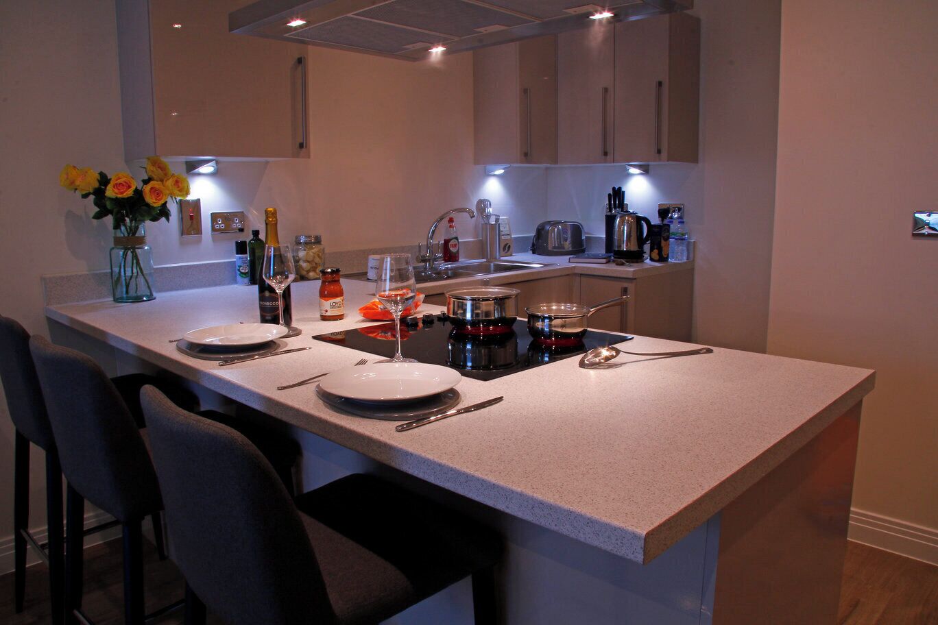 Microwave, oven, stovetop, electric kettle