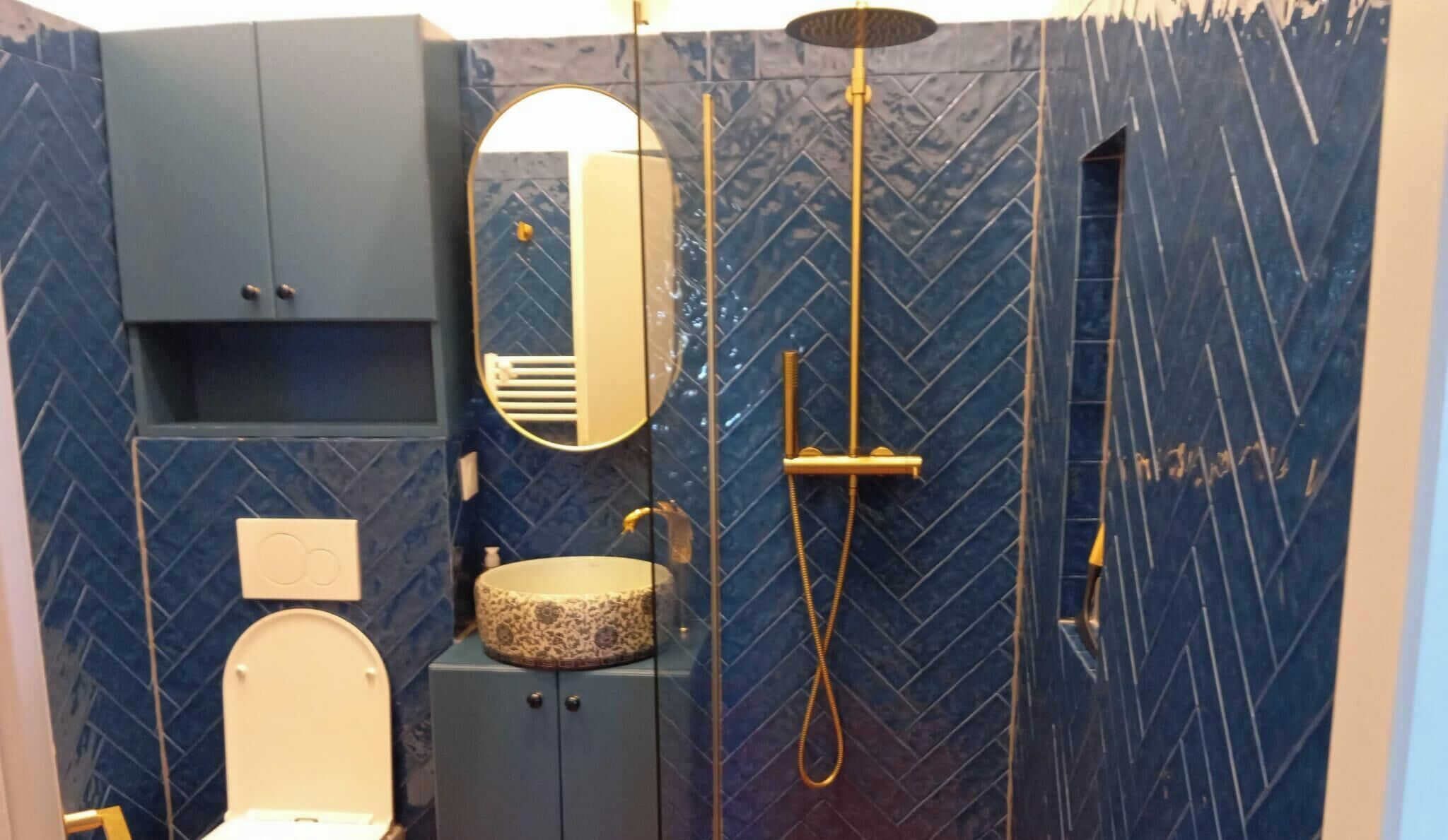 Shower, towels, toilet paper