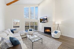 TV, fireplace - Relaxing Summer Getaway by InvitedHome | Hot Tub, Bunk Room, Fitness, Fireplace (Park City)