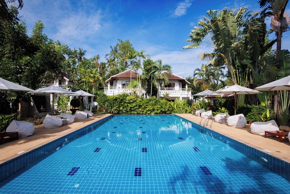 Deluxe Cottage, 1 Bedroom, Balcony, Garden View | Pool | Outdoor pool, pool umbrellas