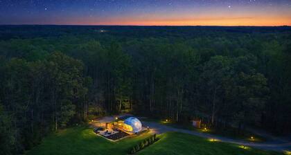 One of kind wellness/glamping experience with wellness amenities, covered outdoor dining, a complete live fire cooking setup, and a clear star gazing top.