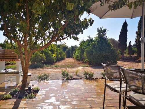 House on a farm with an orange orchard