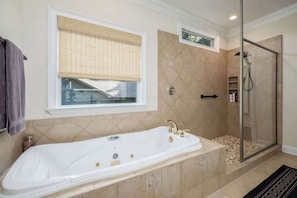 Shower, hair dryer, shampoo